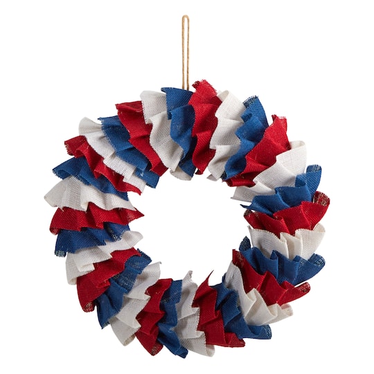 18&#x22; Red, White &#x26; Blue Americana Burlap Wreath